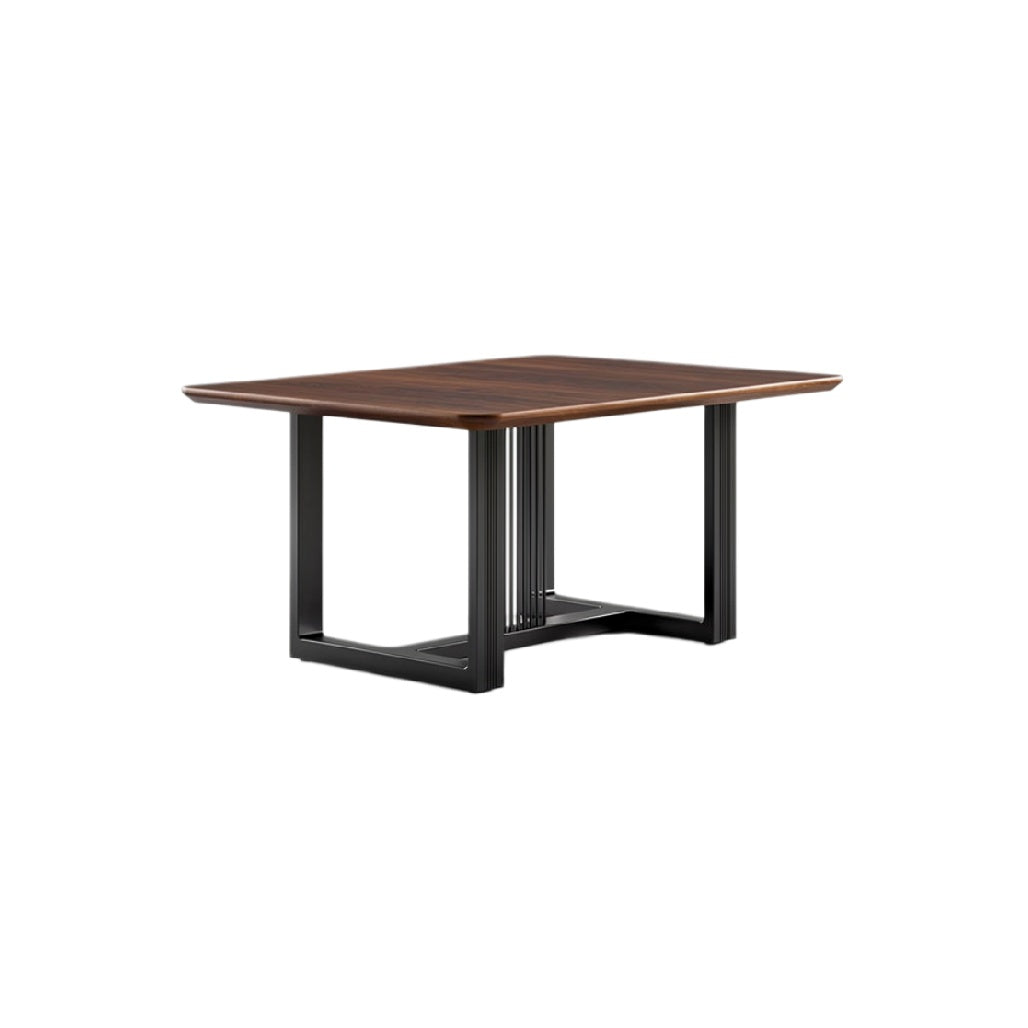 "Modern Rectangular Wooden Dining Table with Metal Base"