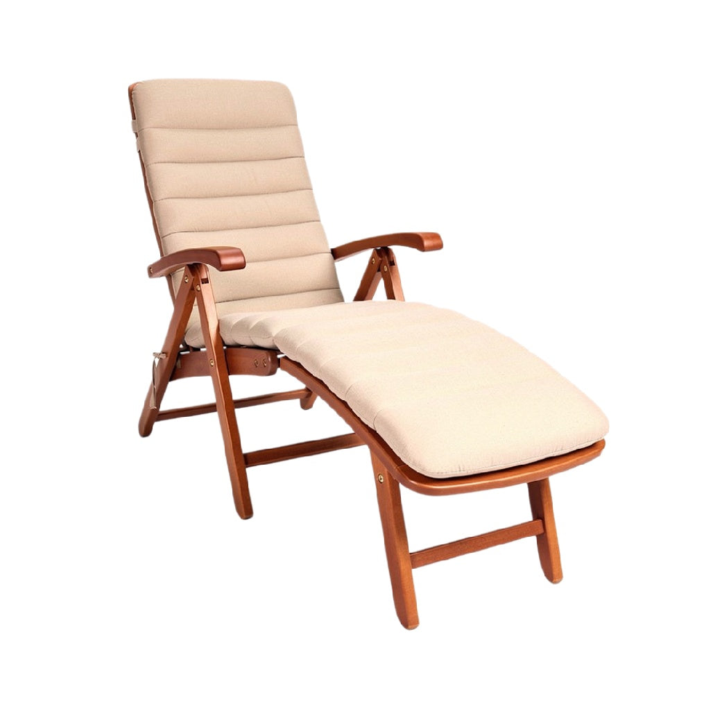 "Adjustable Wooden Lounge Chair with Cushioned Seat"