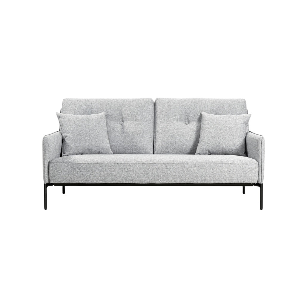 "Modern Gray Sofa with Cushions and Metal Legs"