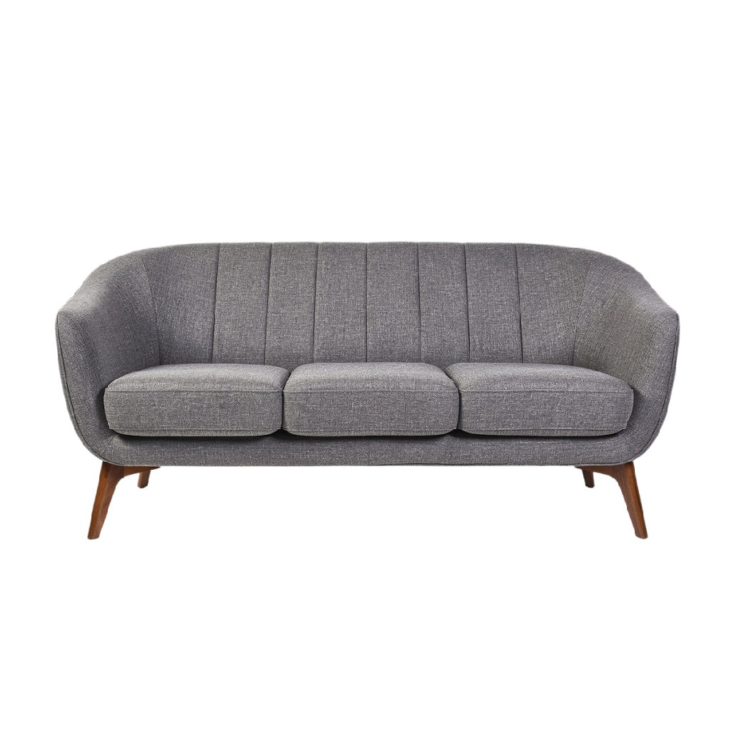 "Modern Grey Upholstered Sofa with Tapered Wooden Legs"