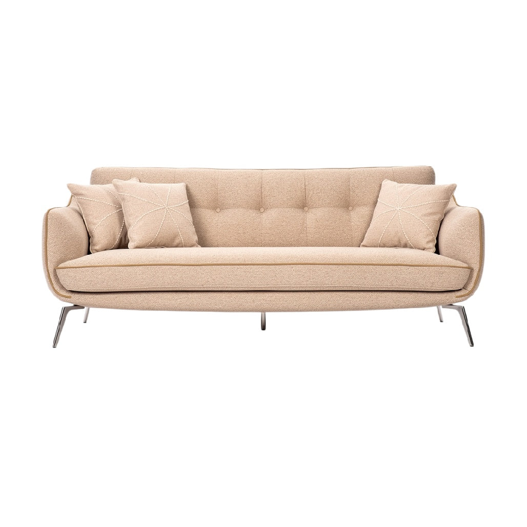 Elegant Beige Upholstered Sofa with Decorative Cushions