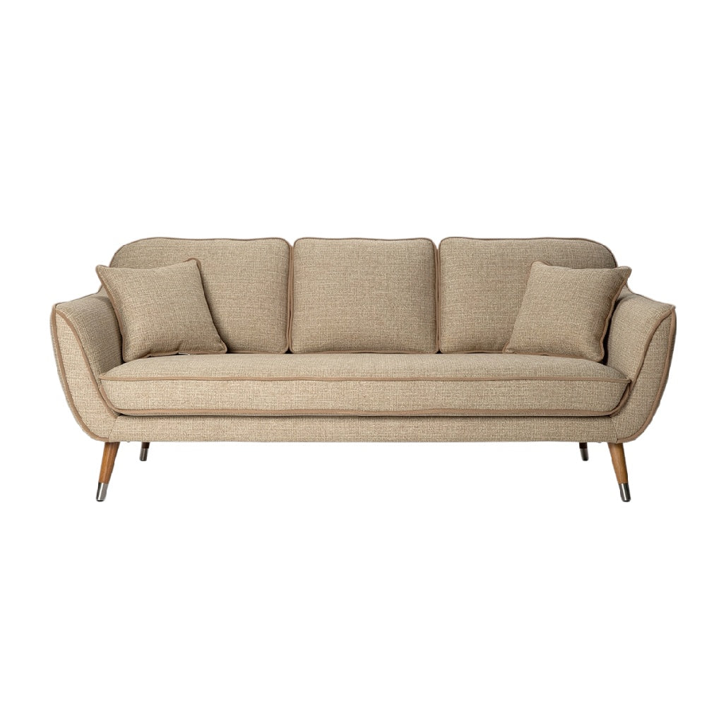 Mid-Century Modern Beige Sofa with Cushions
