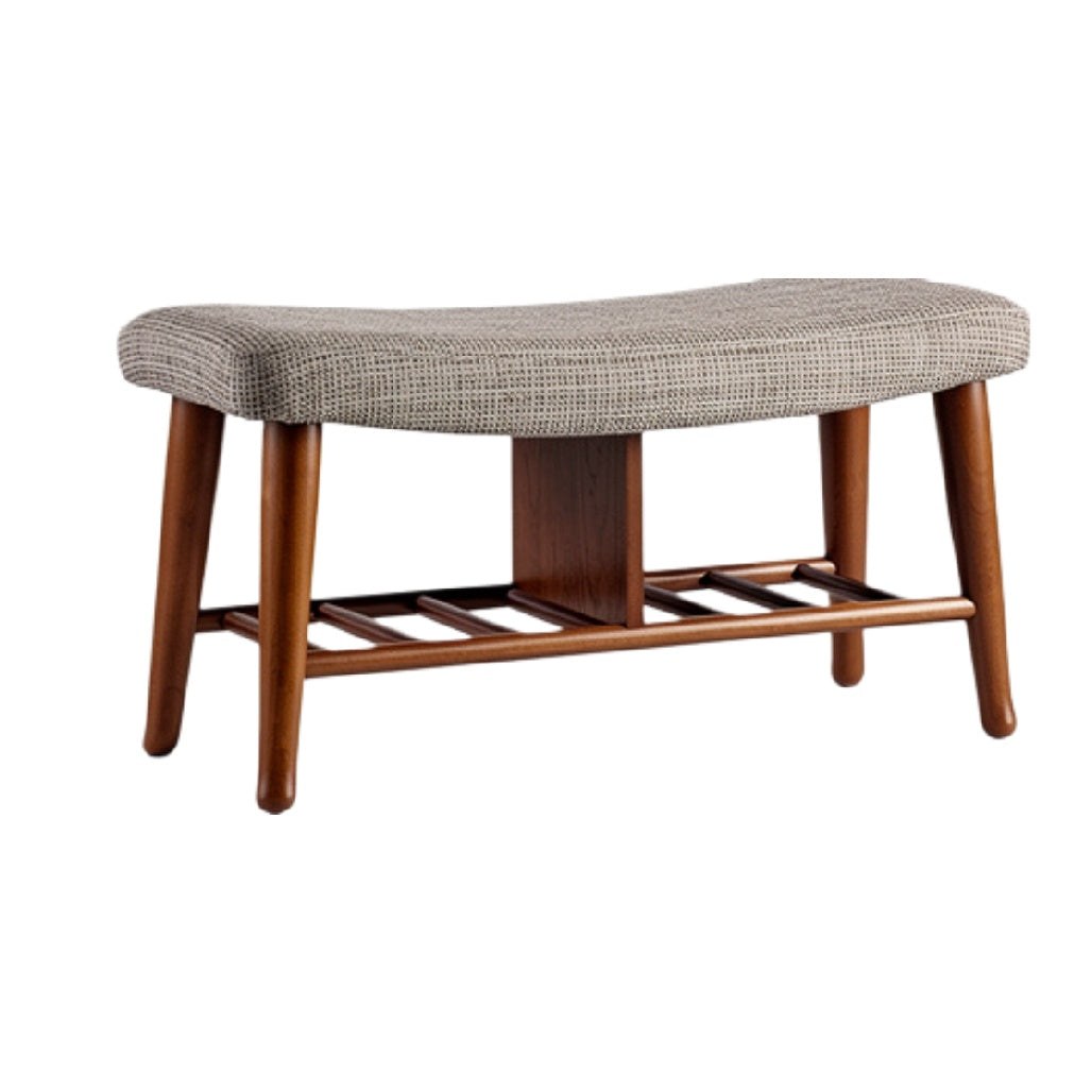 "Elegant Bench with Cushioned Seat and Wooden Frame"