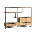 Modern Wooden and Metal Shelving Unit with Storage Drawers