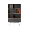 Modern Wooden Bookshelf with Open Shelves and Drawers