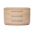 "Modern Wooden Dresser with Three Drawers"