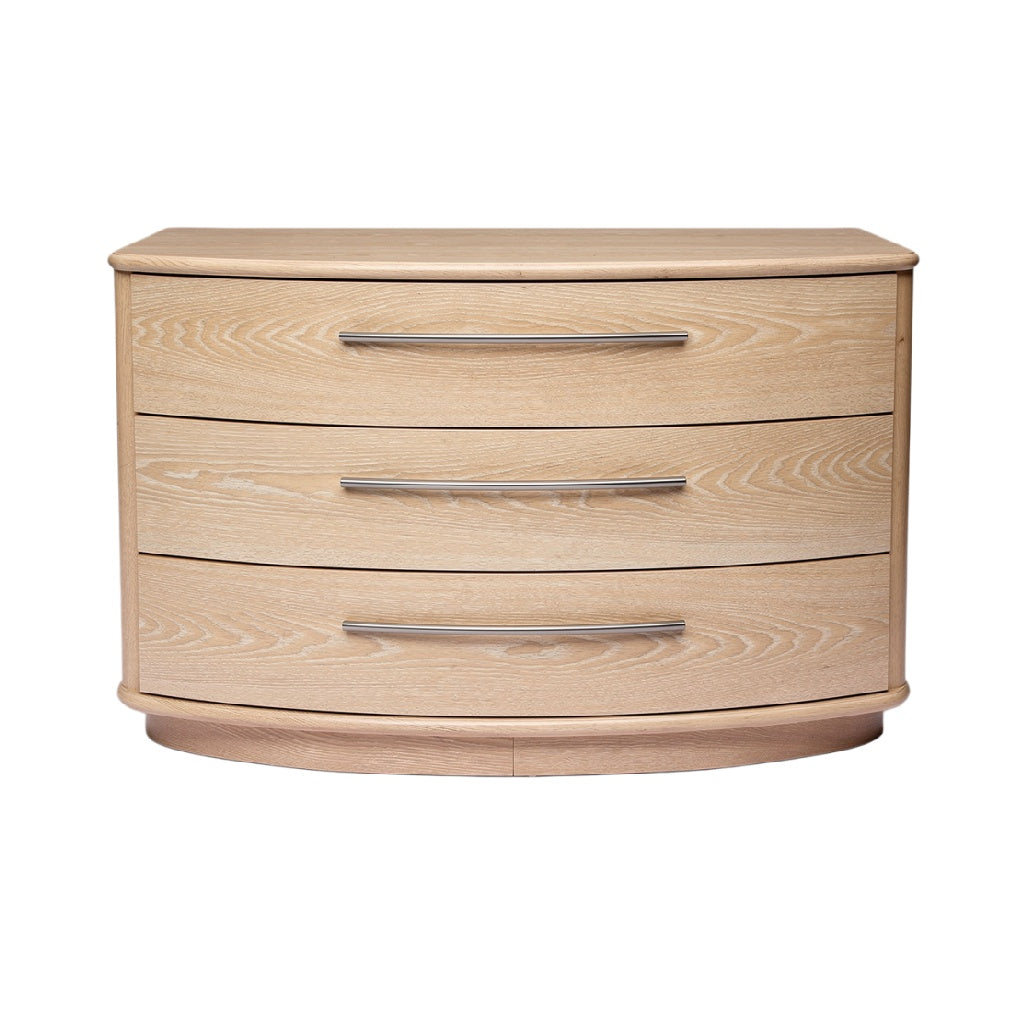 "Modern Wooden Dresser with Three Drawers"