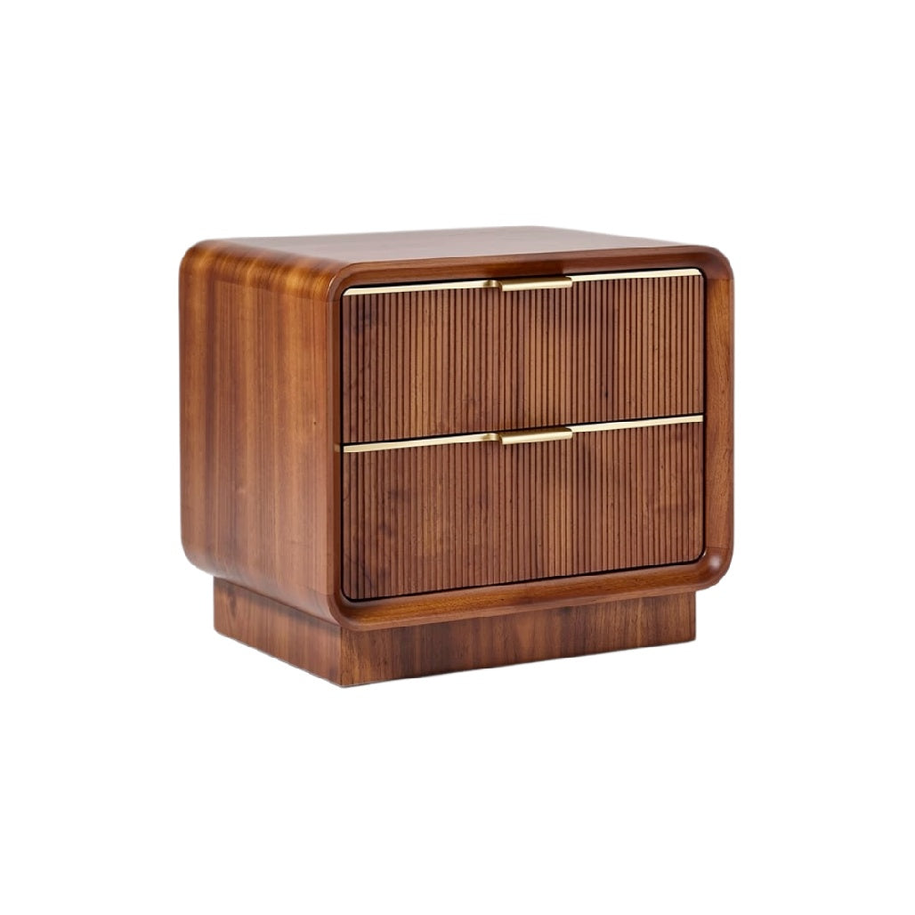 Mid-Century Modern Wooden Nightstand with Ribbed Drawer Design